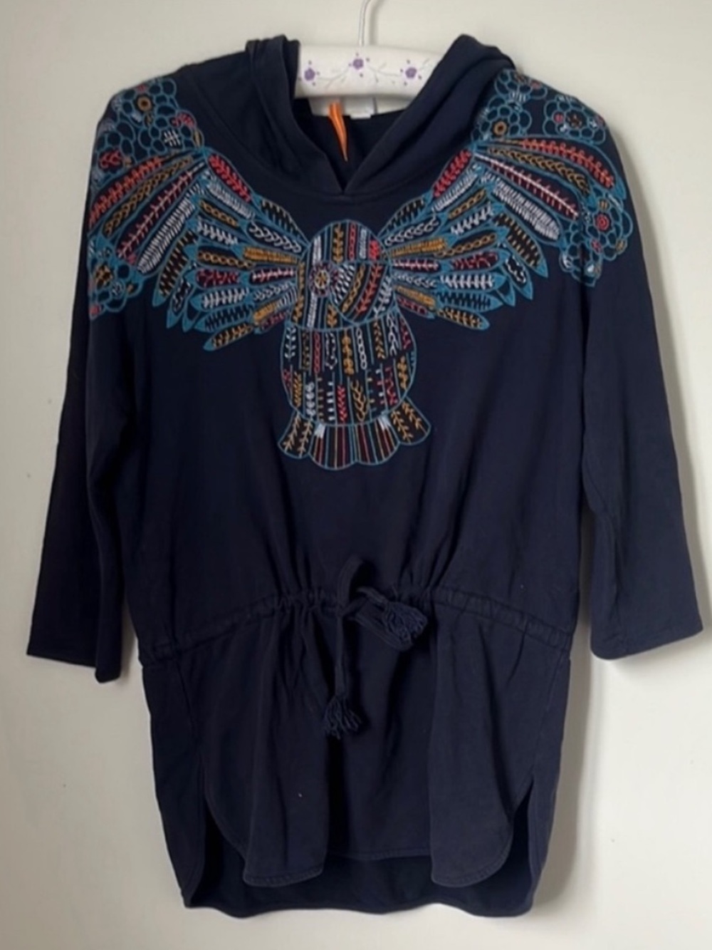 Anthropolgie Embroidered Owl Saturday Sunday Hoodie Blue Medium Pullover